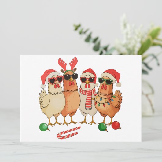 Chicken Christmas Santa Hat Boerderij Familie Xmas Feestdagenkaart (Staand voorkant)