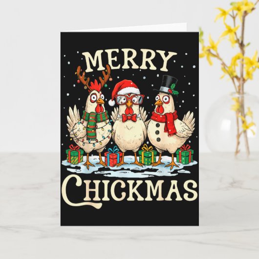 Chicken Christmas Santa Hat Merry Chickmas Xmas Fa Kaart (Gele Bloem)