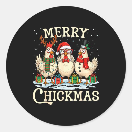 Chicken Christmas Santa Hat Merry Chickmas Xmas Fa Ronde Sticker (Voorkant)