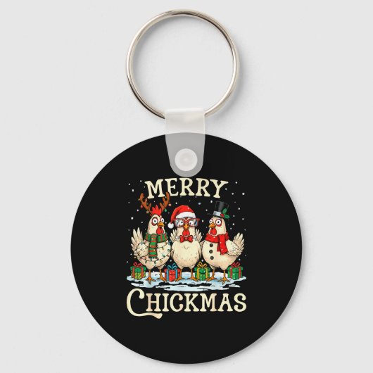 Chicken Christmas Santa Hat Merry Chickmas Xmas Fa Sleutelhanger (Voorkant)