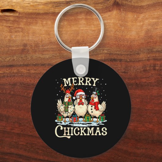 Chicken Christmas Santa Hat Merry Chickmas Xmas Fa Sleutelhanger (Voorkant)