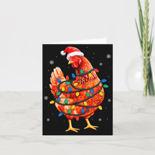 Chicken Christmas Tree Lights Farm Animal Santa Xm Kaart (Voorkant)