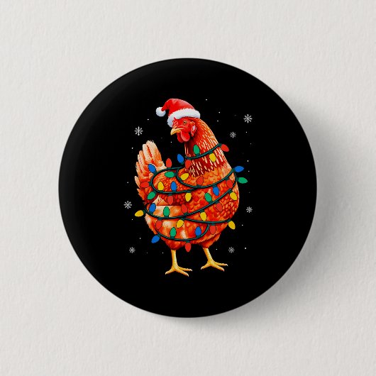 Chicken Christmas Tree Lights Farm Animal Santa Xm Ronde Button 5,7 Cm (Voorkant)