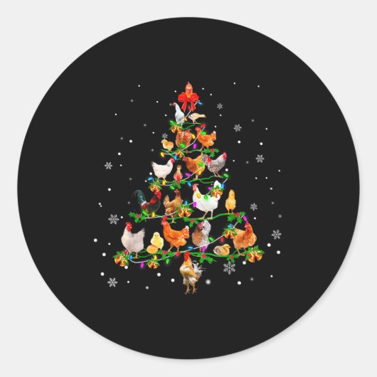 Chicken Christmas Tree Ornament Decor Xmas  Ronde Sticker (Voorkant)