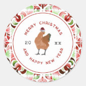 Chicken Christmas-Waterverf Ronde Sticker (Voorkant)