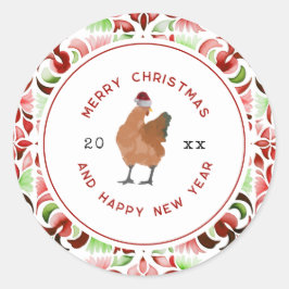 Chicken Christmas-Waterverf Ronde Sticker