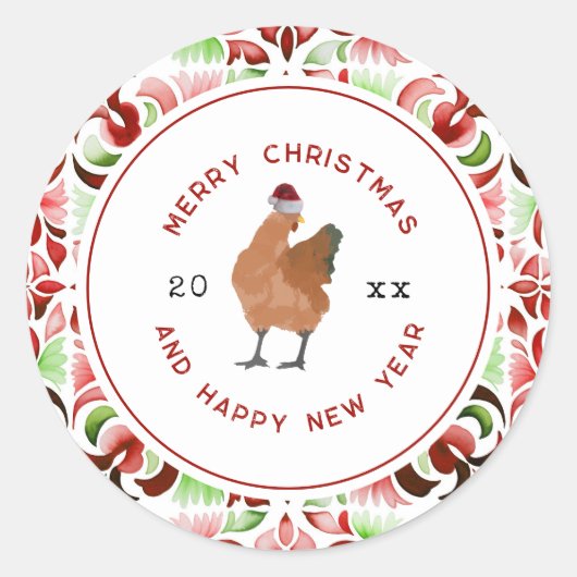 Chicken Christmas-Waterverf Ronde Sticker (Voorkant)