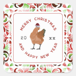 Chicken Christmas-Waterverf Vierkante Sticker