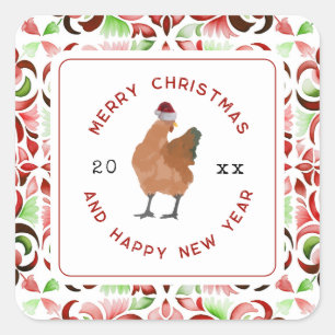 Chicken Christmas-Waterverf Vierkante Sticker