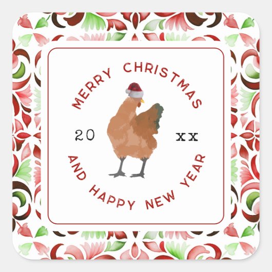 Chicken Christmas-Waterverf Vierkante Sticker (Voorkant)