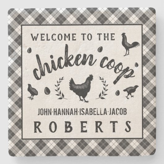 Chicken Coop Hen Black Buffalo Check Plays Land Stenen Onderzetter (Voorkant)