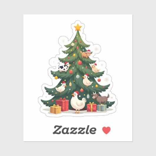 Chicken Cow Goat Horse Farm Animal Farmer Christma Sticker (Vel)