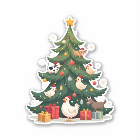 Chicken Cow Goat Horse Farm Animal Farmer Christma Sticker (Voorkant)