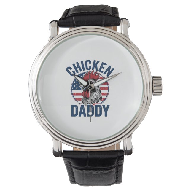 Chicken Daddy Rooster Vintage Patriotic Shirt Desi Horloge (Voorkant)