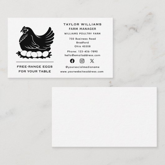 Chicken Eggs Boerderij Boerderij Social Media Visitekaartje (Voorkant / Achterkant)