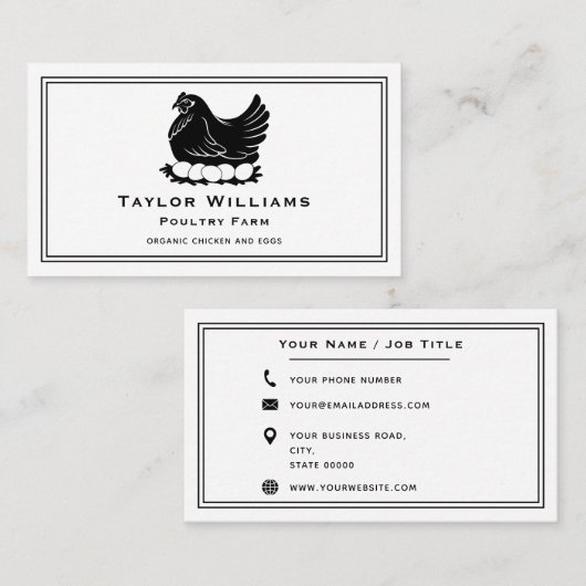 Chicken Eggs Boerderij Farmer Boerderij Zwart-wit Visitekaartje (Voorkant / Achterkant)