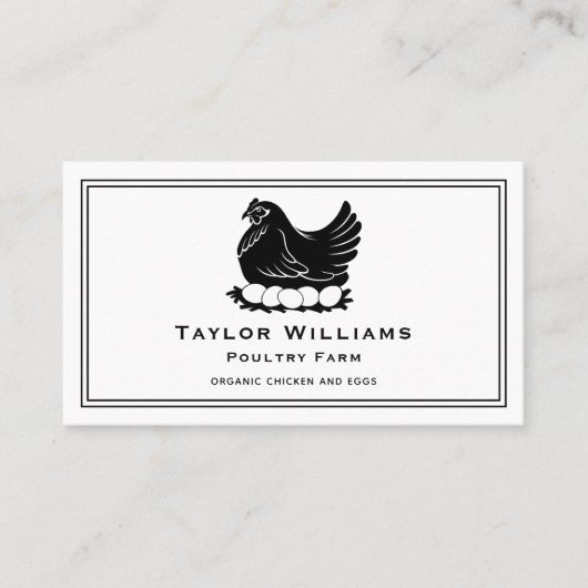 Chicken Eggs Boerderij Farmer Boerderij Zwart-wit Visitekaartje (Voorkant)