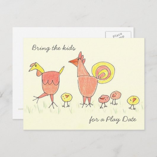 Chicken Family Play Datum Uitnodiging (Voorkant / Achterkant)