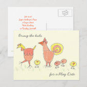 Chicken Family Play Datum Uitnodiging Briefkaart (Voorkant / Achterkant)