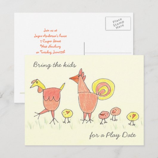 Chicken Family Play Datum Uitnodiging Briefkaart (Voorkant / Achterkant)