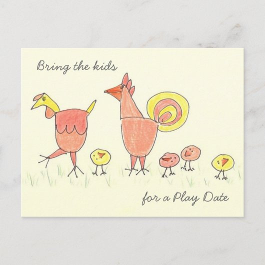 Chicken Family Play Datum Uitnodiging Briefkaart (Voorkant)