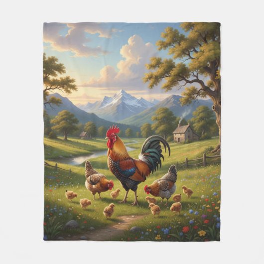 Chicken Farm House  Fleece Deken (Voorkant)
