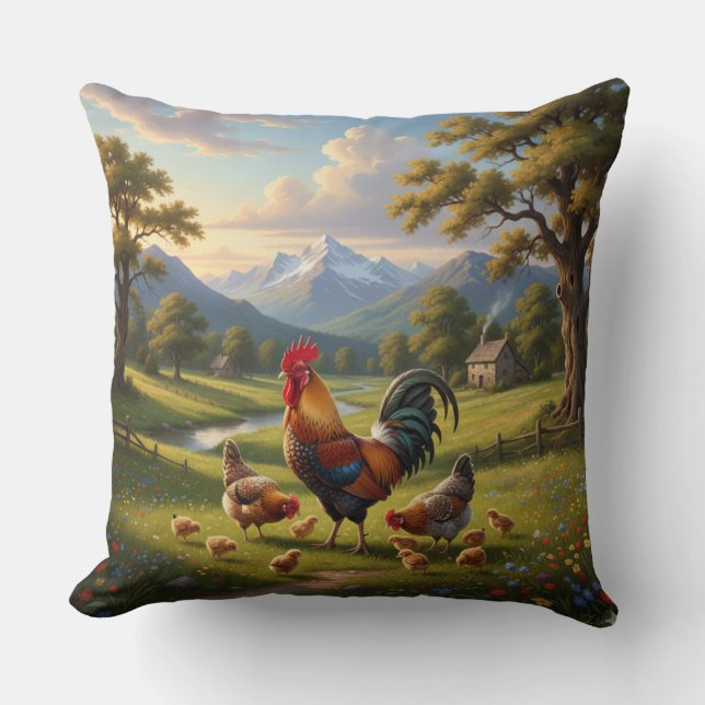 Chicken Farm House Throw Pillow Kussen (Voorkant)