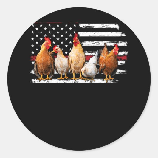 Chicken Farmer Cool USA Flag Independence Poulate Ronde Sticker (Voorkant)