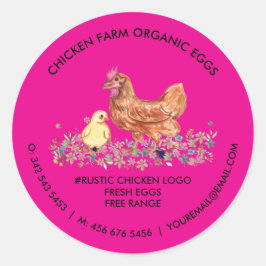 Chicken Farmhouse Organic Fresh Eggs roze Ronde Sticker
