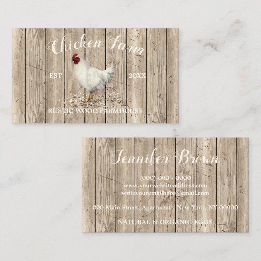 Chicken Farmhouse Wood Rustic Egg Visitekaartje (Voorkant / Achterkant)