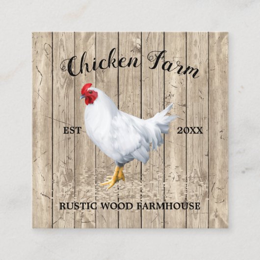 Chicken Farmhouse Wooden Rustic Vierkante Visitekaartje (Voorkant)