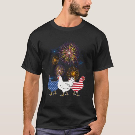 Chicken Fireworks Independence 4th Of July Day Pat T-shirt (Voorkant)