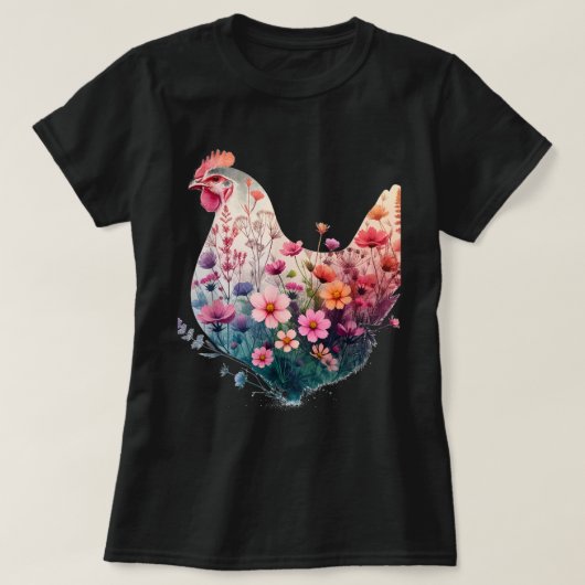 Chicken Floral Art Graphic Boerderij Kippen Kleurr T-shirt (Design voorkant)