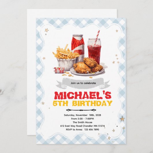 Chicken Fry birthday Invitation Kaart (Voorkant / Achterkant)