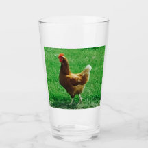 Chicken Funny Brown Green Glass Cup