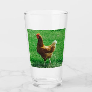 Chicken Funny Brown Green Glass Cup Glas