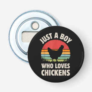 Chicken Gewoon een jongen die van retro Boerderij Button Flesopener