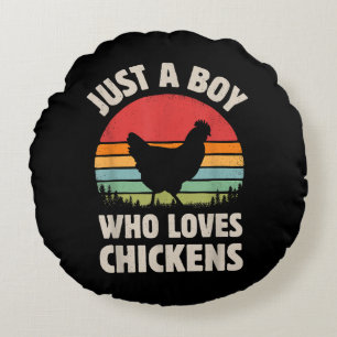 Chicken Gewoon een jongen die van retro Boerderij  Rond Kussen