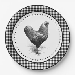 Chicken Gingham Papieren Bordje