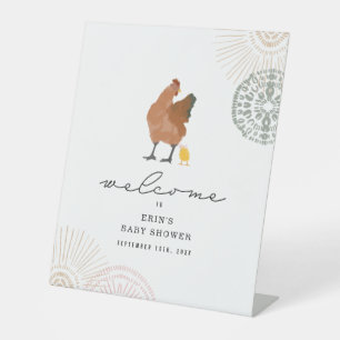 Chicken Girl Baby shower Pink Sage Reclamebord Met Voetstuk
