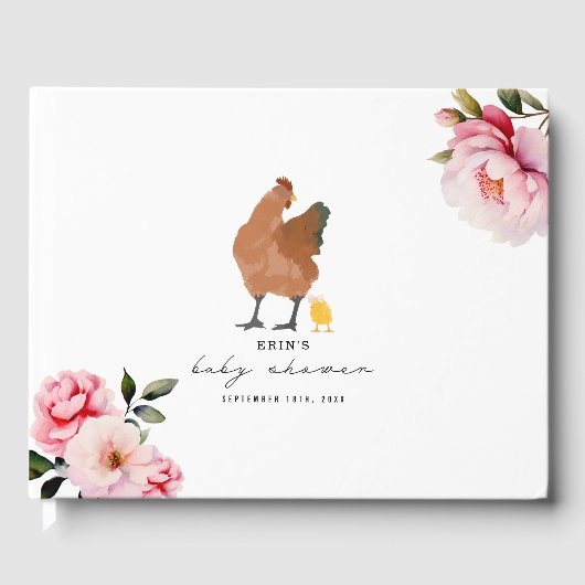 Chicken Girl Baby shower Roze Bloemen Gastenboek (Voorkant)
