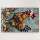 Chicken Guarding Christmas Eggs Rustic Hat Legpuzzel (Horizontaal)