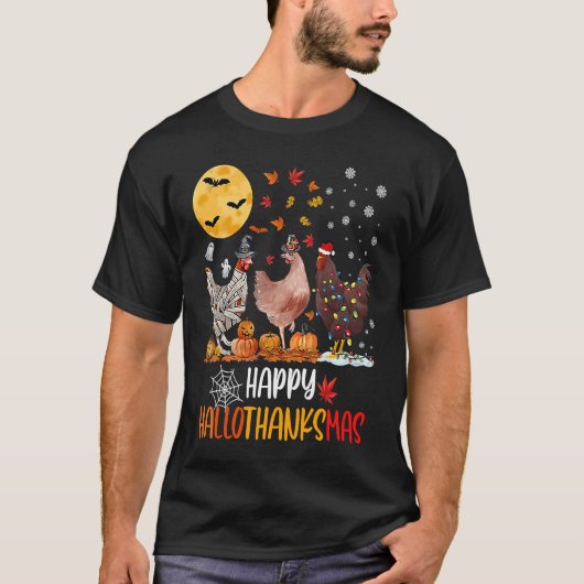 Chicken Happy HalloThanksMas  Halloween Thanksgivi T-shirt (Voorkant)