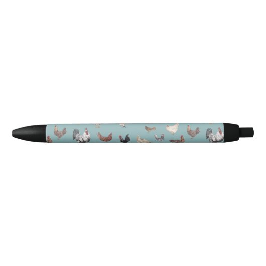 Chicken Happy Patroon Blue Gray Zwarte Inkt Pen (Voorkant)