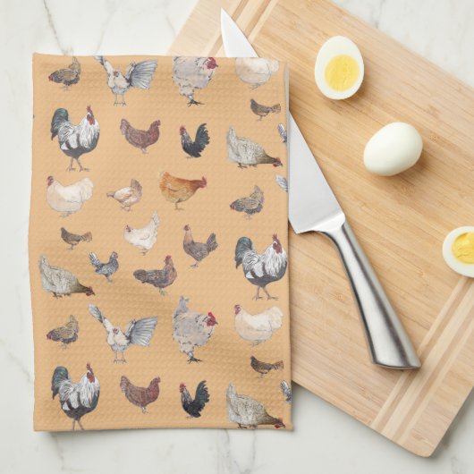 Chicken Happy-patroon op perziken Theedoek (Quarter Fold)