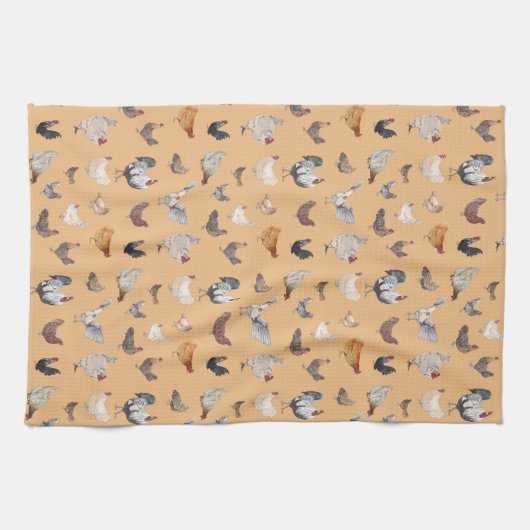 Chicken Happy-patroon op perziken Theedoek (Horizontaal)