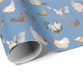 Chicken Happy Wrapping Paper in Denim Blue Cadeaupapier (Rol Hoek)
