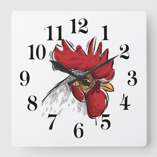 Chicken Head Wall Clock Vierkante Klok (Voorkant)
