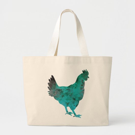 Chicken Hen Blauwgroen Blue op witte achtergrond Grote Tote Bag (Voorkant)