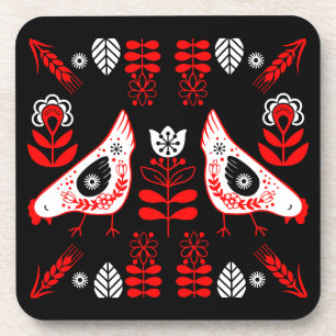 Chicken Hen Folk Art Bier Onderzetter